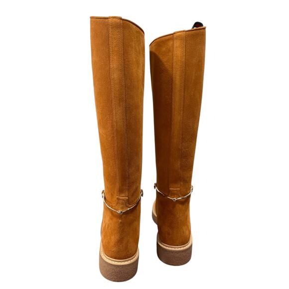 Gucci Edith Tall Knee-High Suede Riding Boots Cognac Horsebit Web EU 39 - Picture 11 of 14